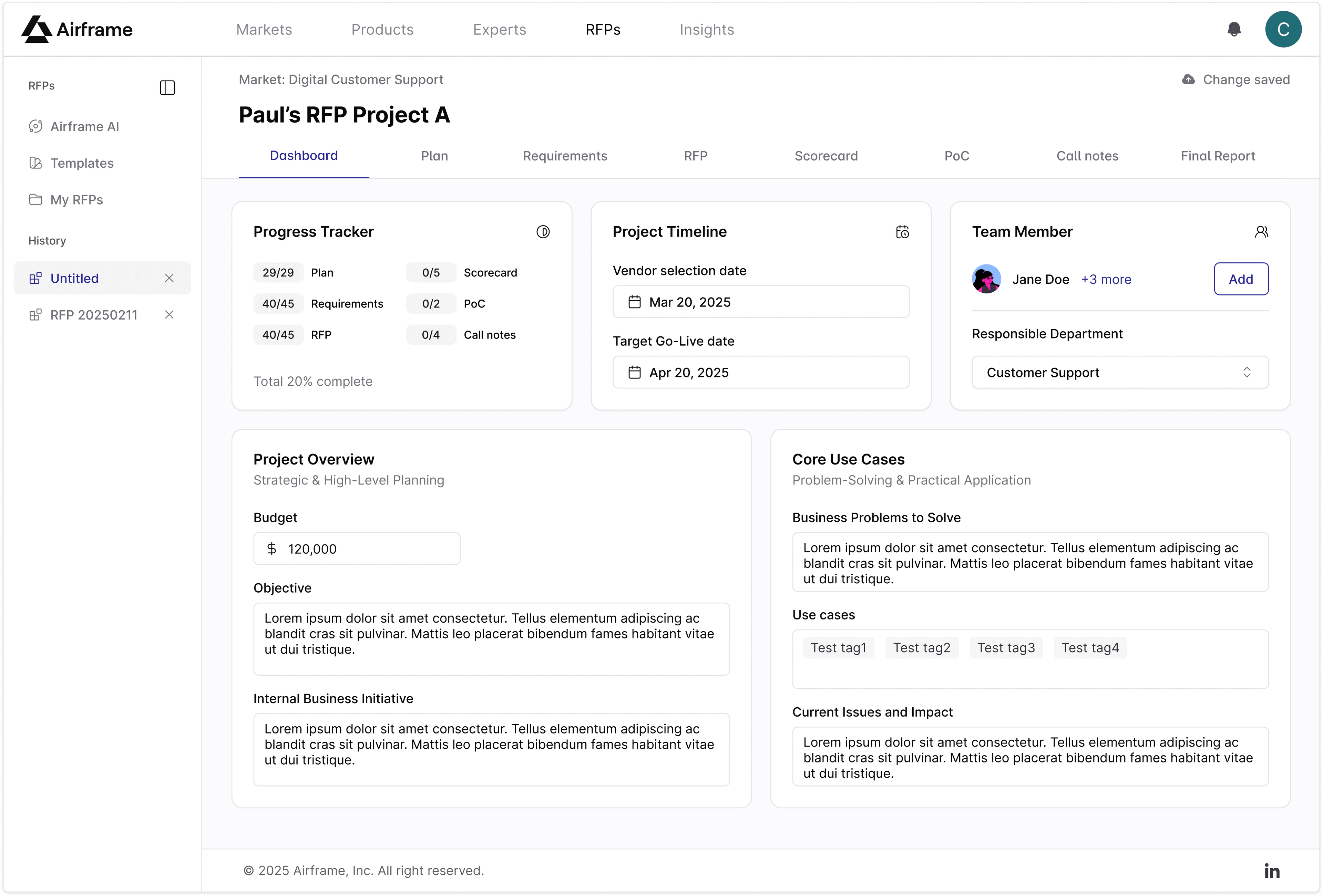 Airframe collaborative RFP workflow — screen 1 of 14