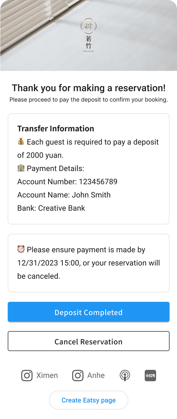 Eatsy deposit status notification