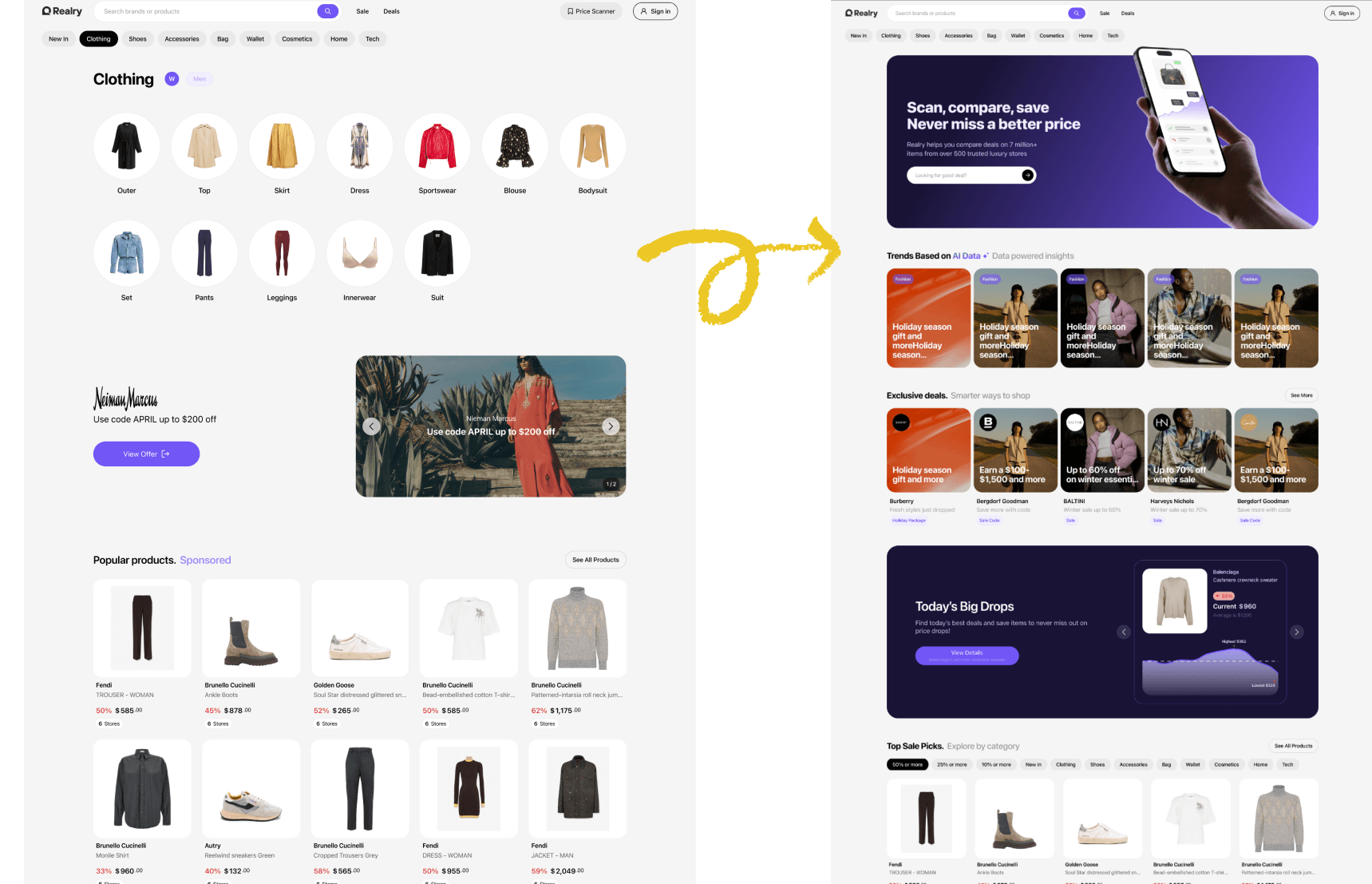 Realry navigation before redesign
