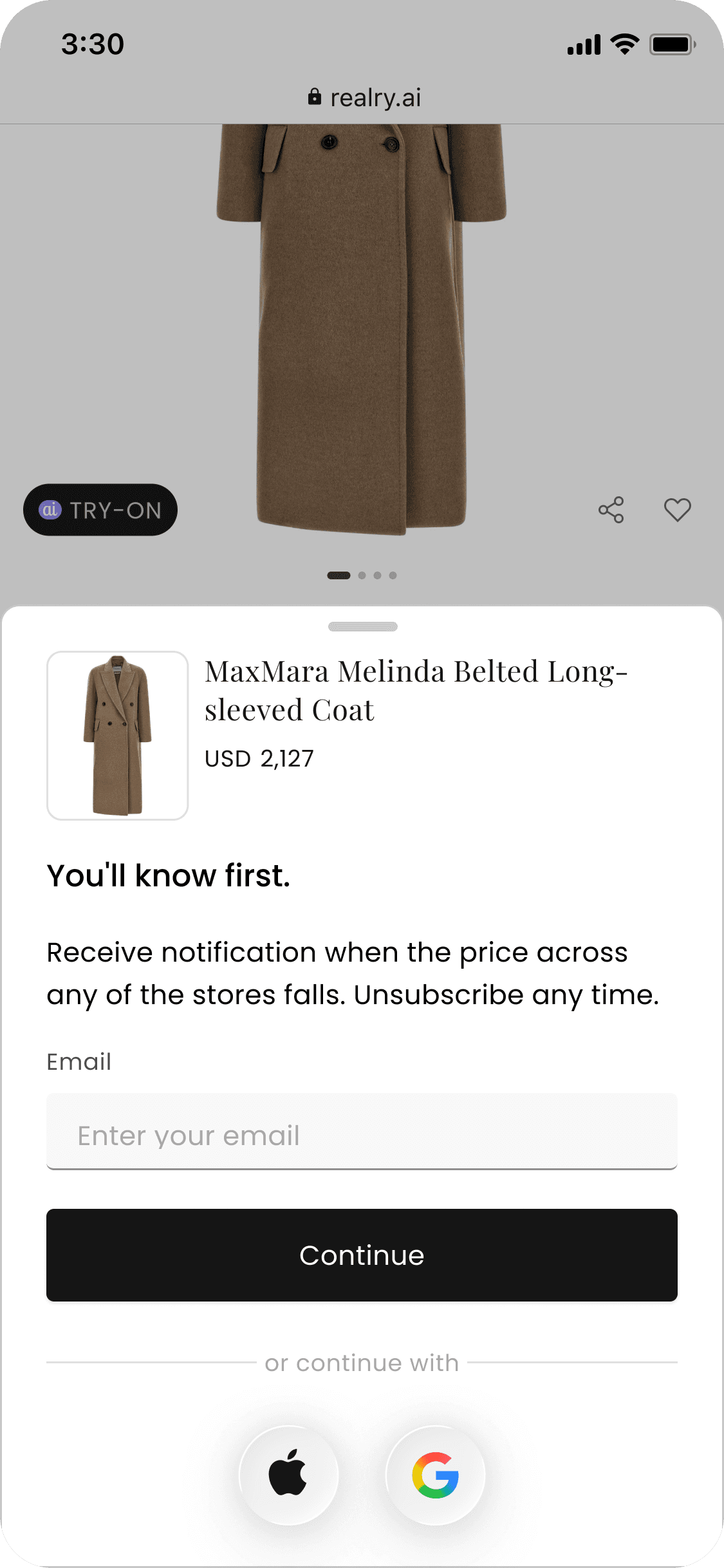 The email a shopper receives when a tracked item changes price or comes back into stock.