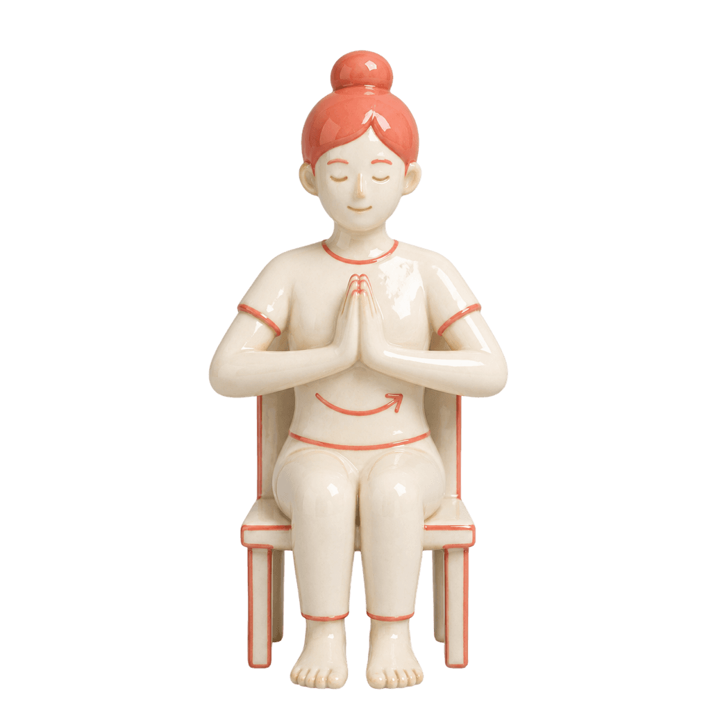 Ceramic figure demonstrating the Prayer Stretch pose.