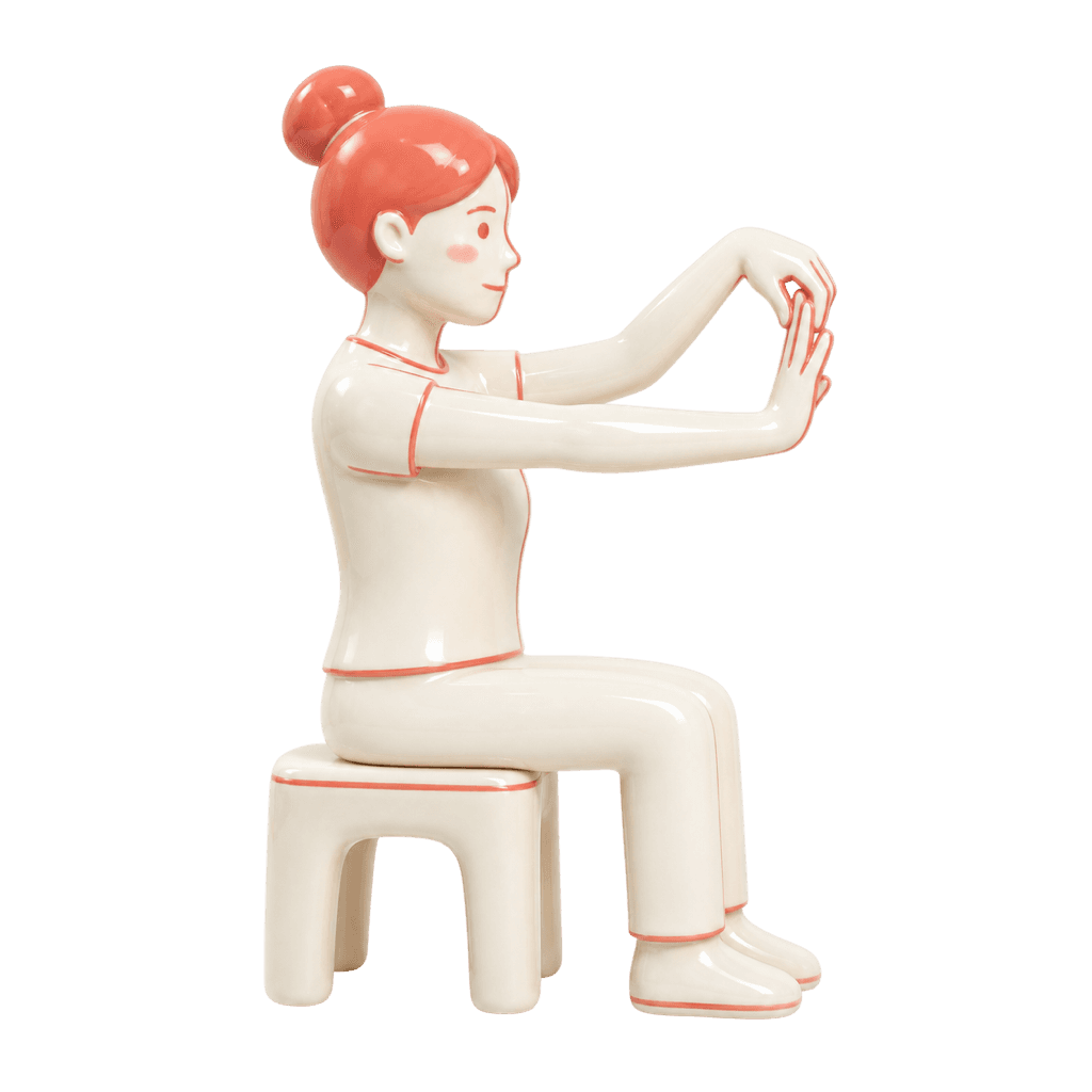 Ceramic figure demonstrating the Wrist Stretch pose.
